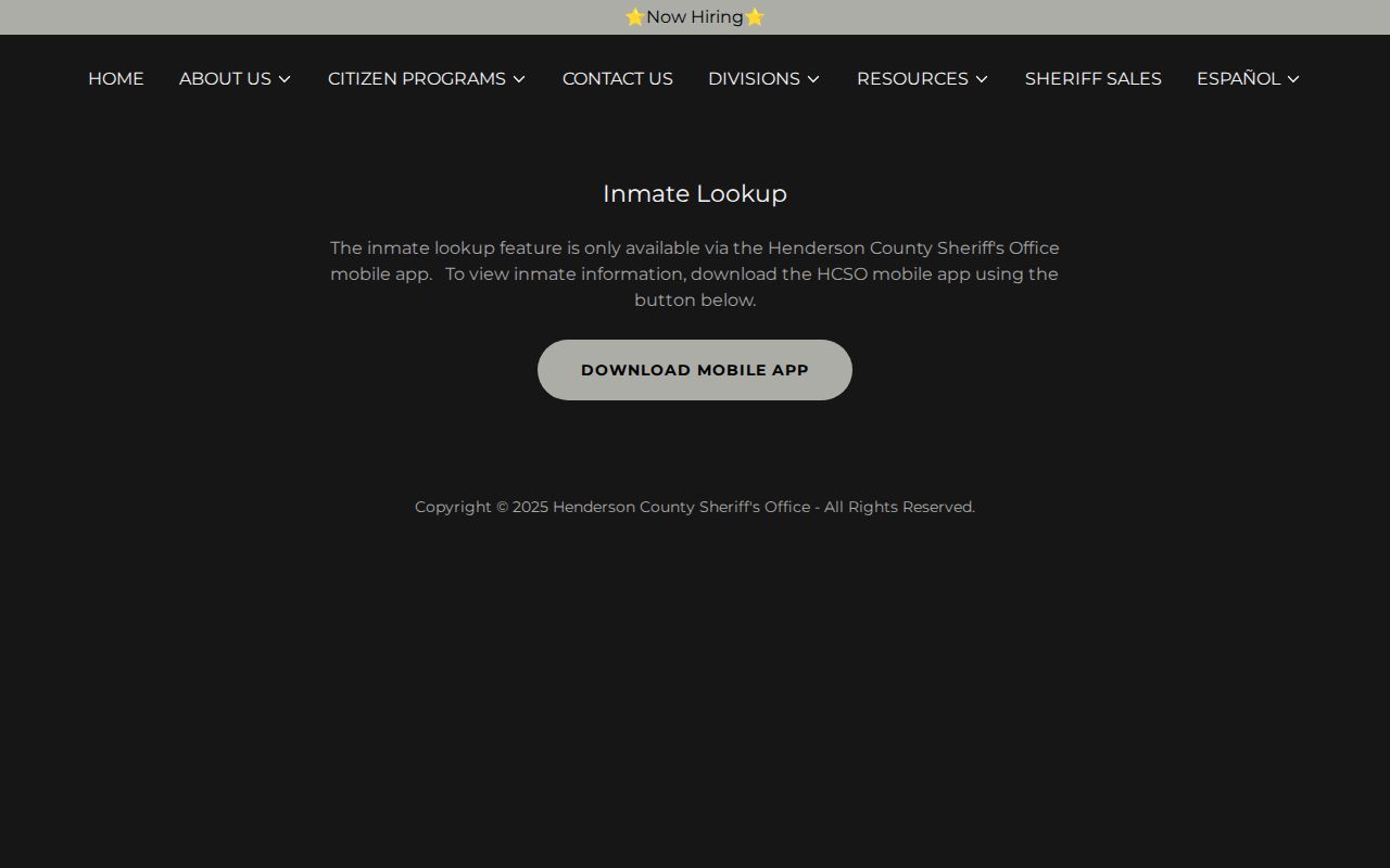 Henderson County 24-hour release lookup app-only notice